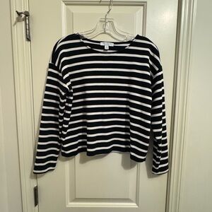 Ann Taylor Weekend Black and White Oversized Striped Top